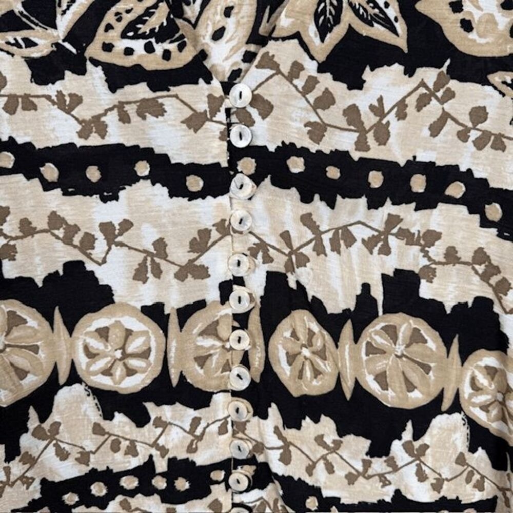 Rabbit Rabbit Rabbit Tropical‎ Print Blouse Shell Buttons Black Tan Size 12 - Picture 4 of 12